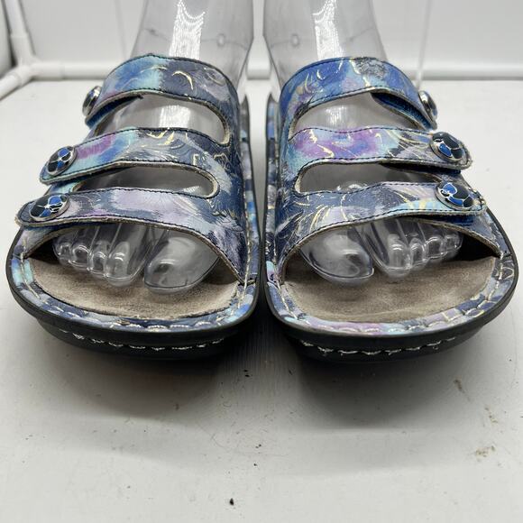 Alegria Sandals Womens 40 US 9.5-10 Fiona 3 Strap Slides Blue Leather FIO 243 - Picture 4 of 8